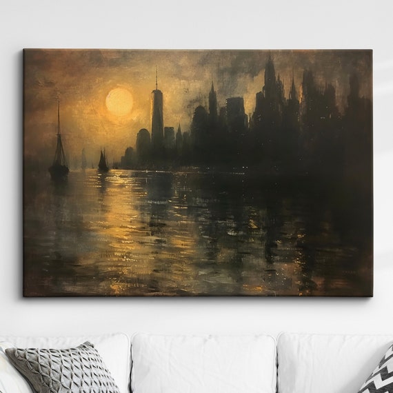 Claude Monet Dark Cityscape Abstract Oil Painting Wall Art Framed Canvas Poster Print Home Kitchen Office Living Bedroom Decor Gifts