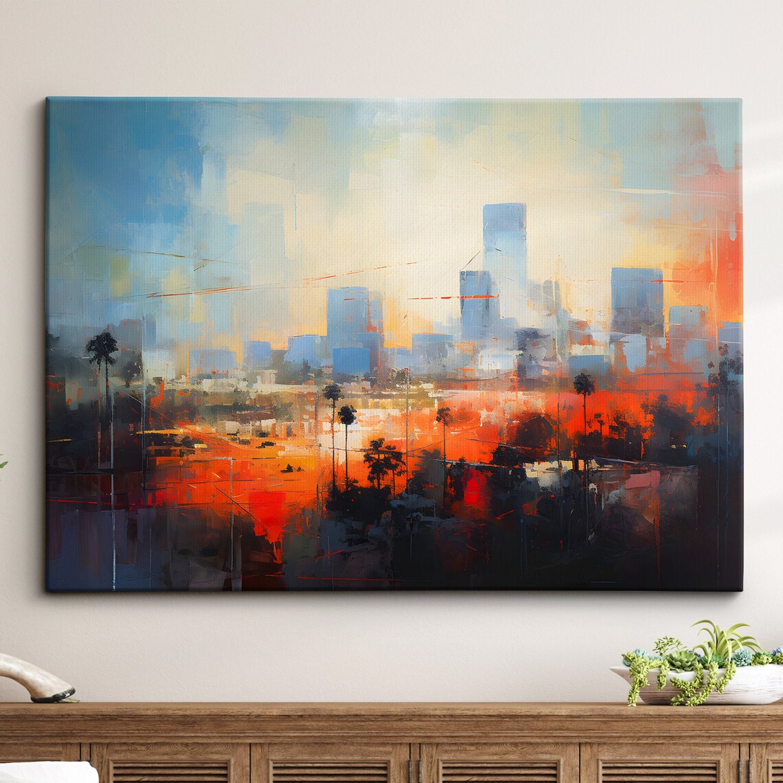 Los Angeles Abstract Skyline Watercolor Oil Painting City Art Poster