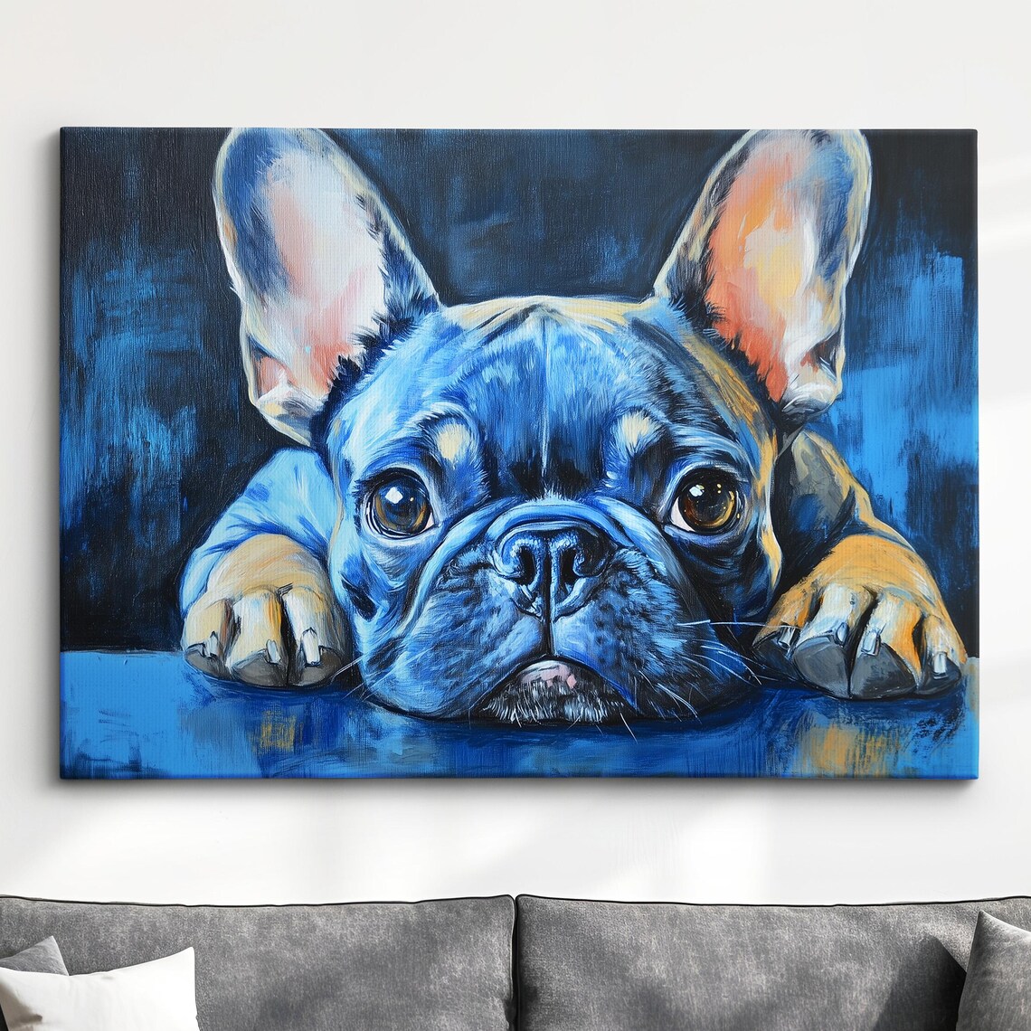French Bulldog Blue Palette Abstract Oil Art Print