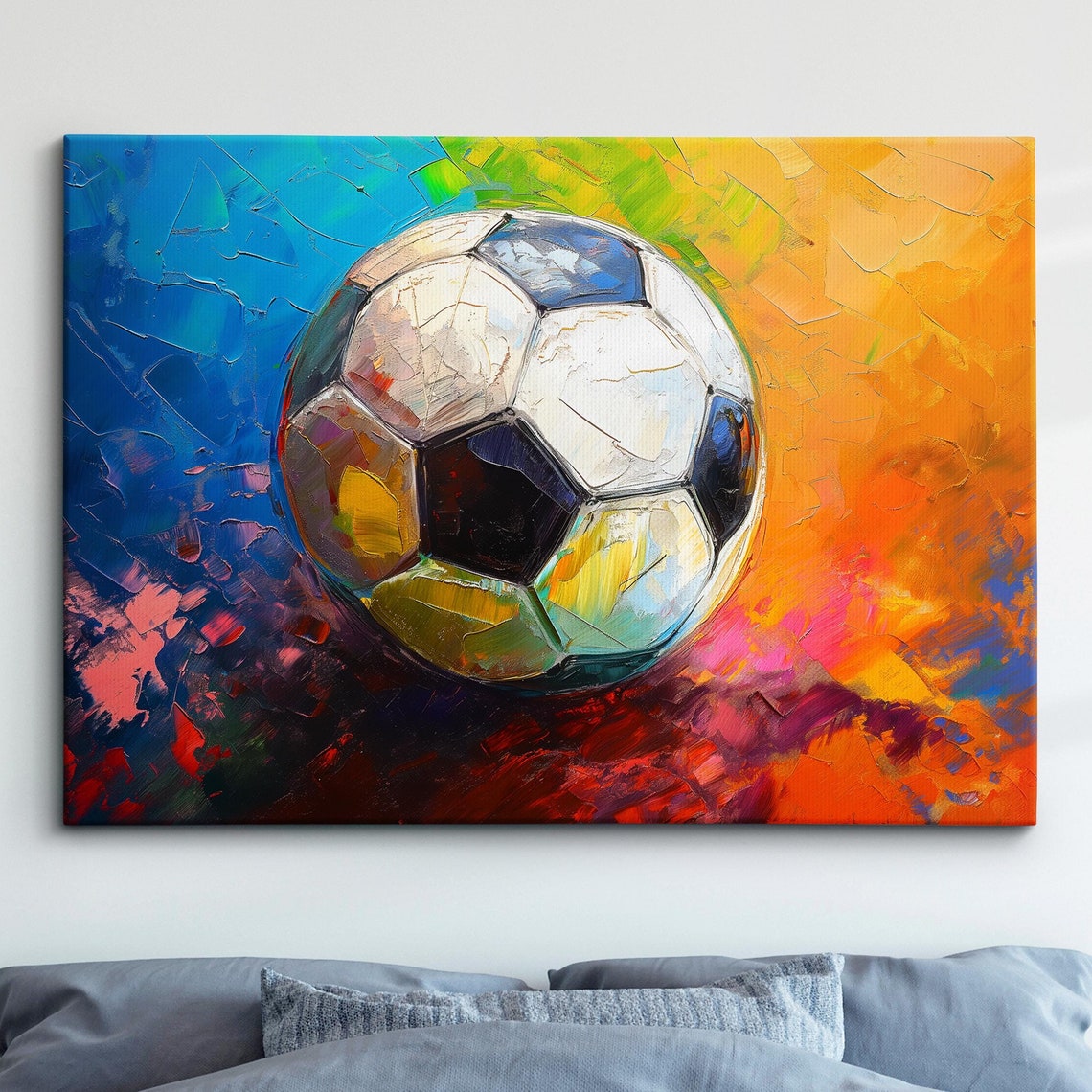 Football Abstract Oil Painting Sports Soccer Ball Wall Art Framed Canvas Poster Print Home Teen Childrens Bedroom Room Decor Idea Gifts
