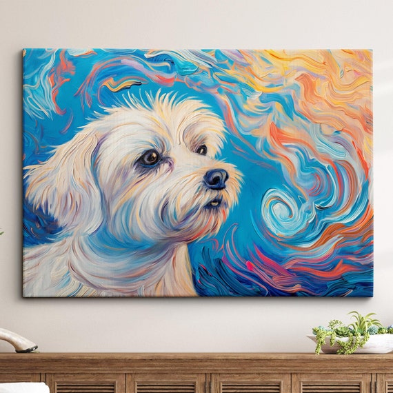 Colorful Havanese Dog Pet Abstract Modern Oil Painting Wall Art Framed Canvas Poster Print Home Kitchen Office Room Decor Gifts