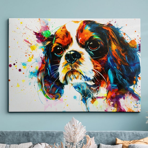 Colorful King Charles Spaniel Dog Pet Abstract Modern Oil Painting Wall Art Framed Canvas Poster Print Home Kitchen Office Room Decor Gift