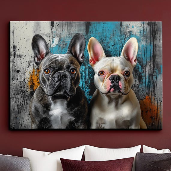 French Bulldogs Paint Splash Window Painting Dog Pet Abstract Modern Oil Wall Art Framed Canvas Poster Home Kitchen Office Room Decor
