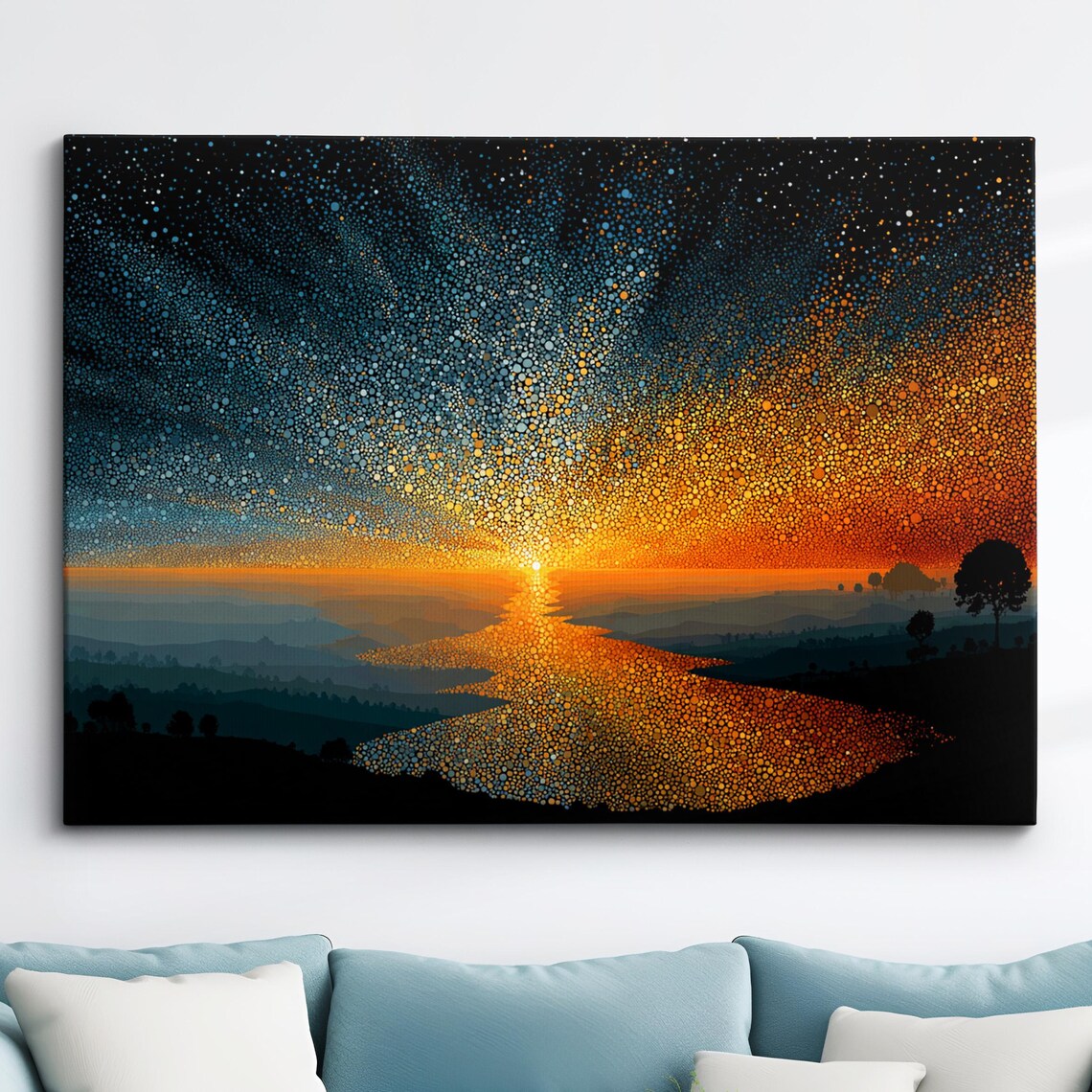 Modern Abstract Sunset Dots, Minimalist Wall Art Print