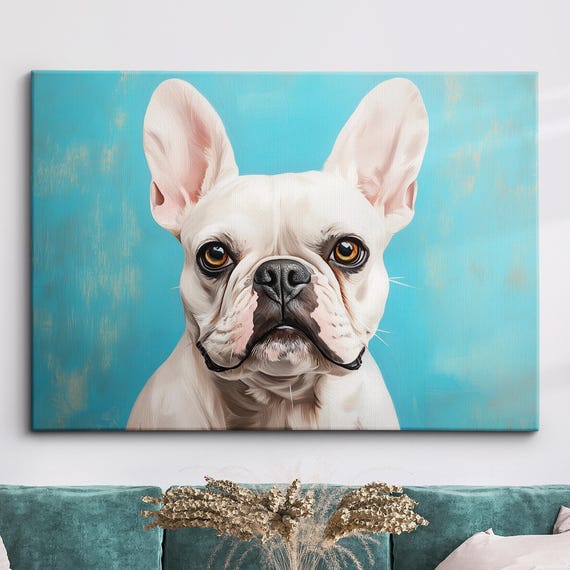 French Bulldog Blue Palette Painting Dog Pet Abstract Modern Oil Wall Art Framed Canvas Poster Print Home Kitchen Office Room Decor Gifts