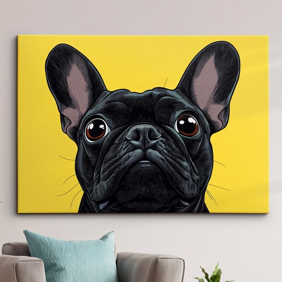 Yellow French Bulldog Dog Pet Abstract Modern Oil Painting Wall Art Framed Canvas Poster Print Home Kitchen Office Room Decor Gifts