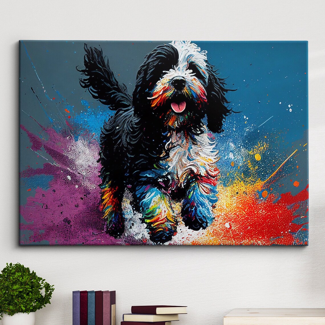 Colorful Cockapoo Puppy Splatter Portrait Painting Art Poster