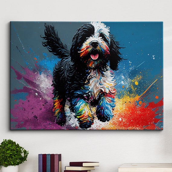 Colorful Cockapoo Dog Pet Abstract Modern Oil Painting Wall Art Framed Canvas Poster Print Home Kitchen Office Room Decor Gifts