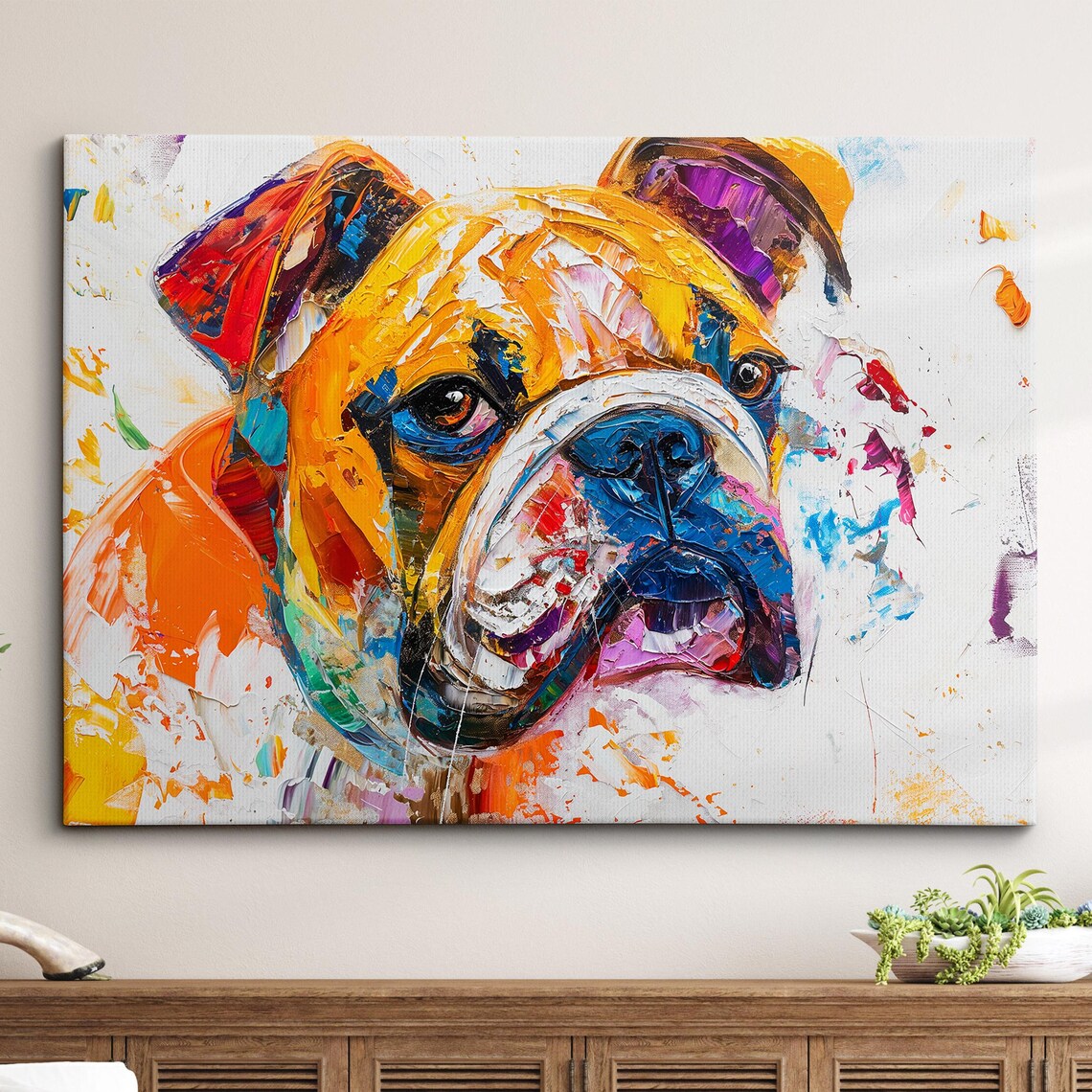 Bulldog Colorful Palette Knife Abstract Portrait Dog Art Poster