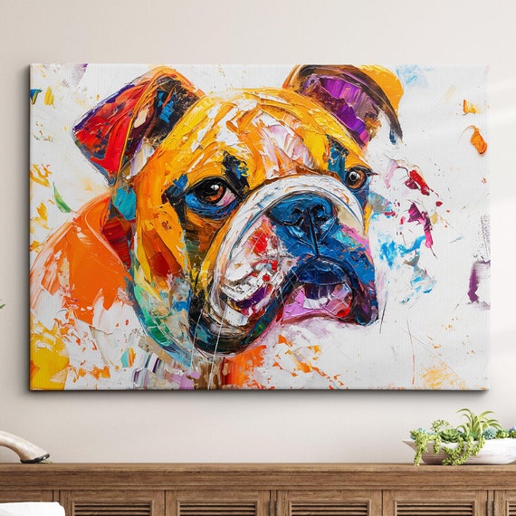 Colorful Bulldog Dog Pet Abstract Modern Oil Painting Wall Art Framed Canvas Poster Print Home Kitchen Office Room Decor Gifts