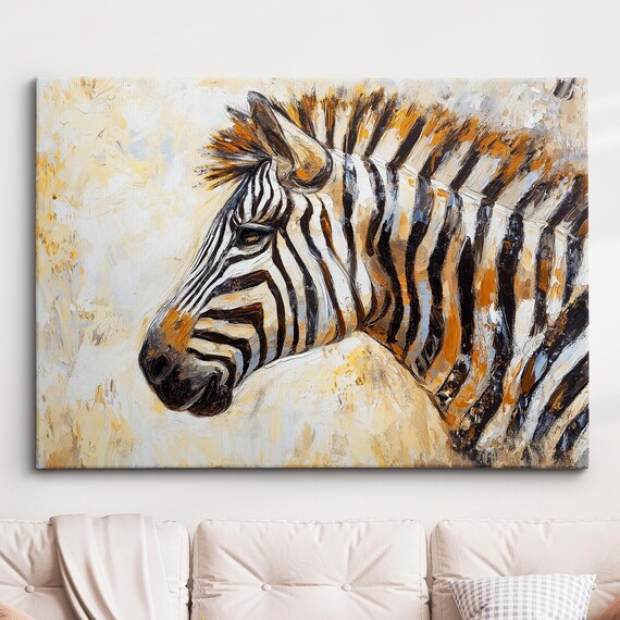 Gold Zebra Animal Abstract Oil Painting Colourful Print Splat Style Wall Art Framed Canvas Poster Homeoffice Room Decor Gifts