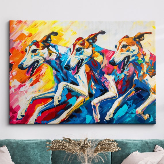 Colorful Greyhounds Dogs Pet Abstract Modern Oil Painting Wall Art Framed Canvas Poster Print Home Kitchen Office Room Decor Gifts