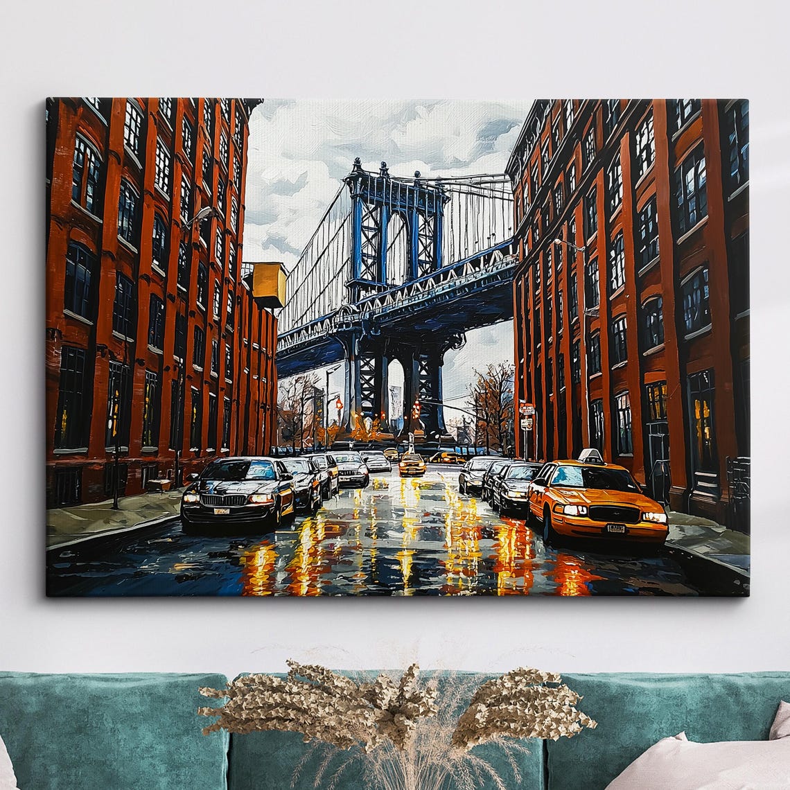 New York City Manhattan Bridge Tourist Landmark Oil Painting Style Wall Art Framed Canvas Poster Print Homeoffice Room Decor Usa Gifts