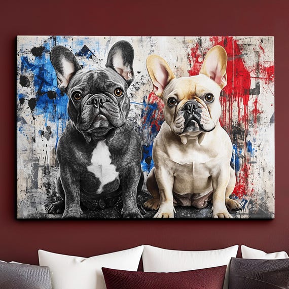 French Bulldogs Paint Splash Window Painting Dog Pet Abstract Modern Oil Wall Art Framed Canvas Poster Home Kitchen Office Room Decor