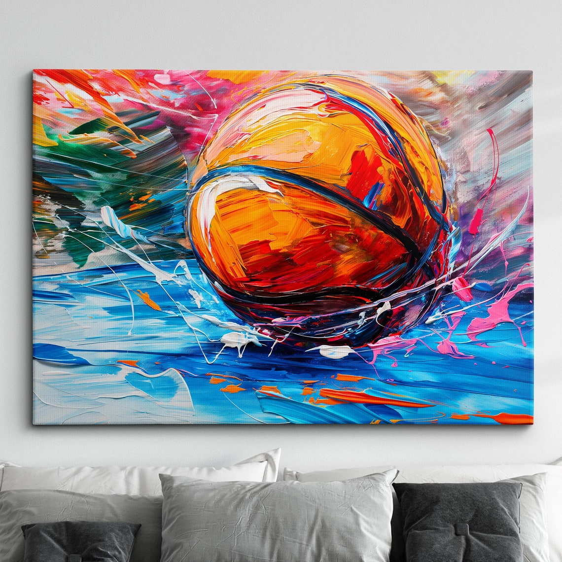 Basketball Abstract Oil Painting Sports Wall Art Framed Canvas Poster Print Home Teen Childrens Bedroom Room Decor Idea Gifts