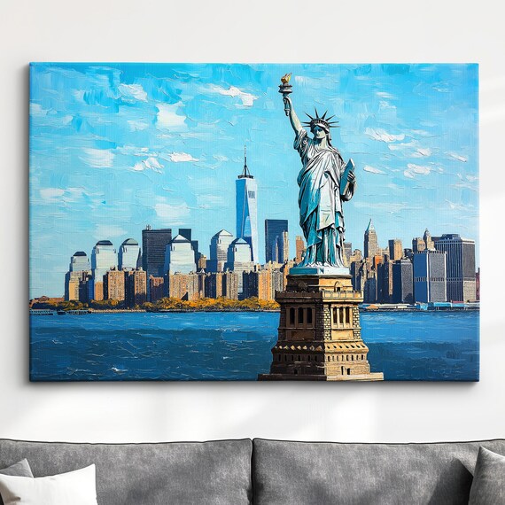 Statue of Liberty New York Skyline Oil Painting Landmark Poster