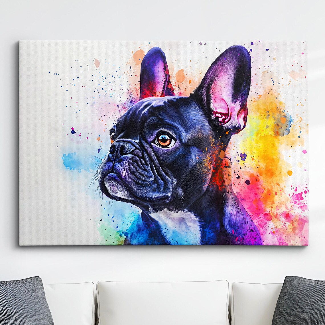 Black French Bulldog Rainbow Paint Splash Modern Pet Wall Art