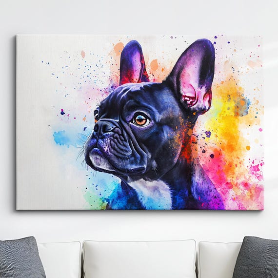 French Bulldog Colorful Dog Pet Abstract Modern Oil Painting Wall Art Framed Canvas Poster Print Home Kitchen Office Room Decor Gifts