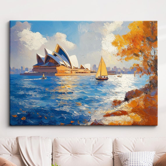 Sydney Opera House Famous Landmark Abstract Oil Painting Wall Art Framed Canvas Poster Print Home Kitchen Office Room Decor Travel Gifts