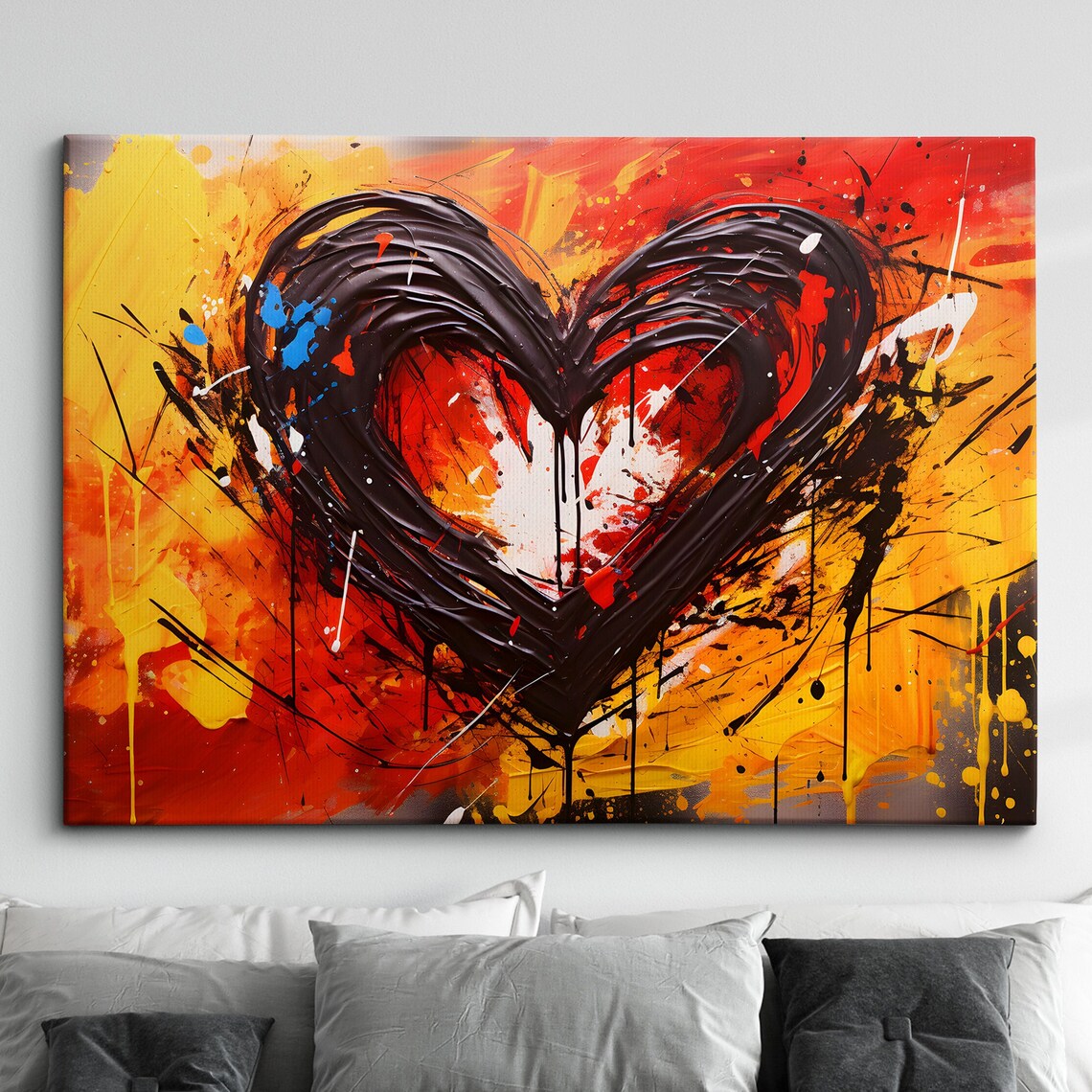 Dark Swirl Heart Fiery Orange Splatter Abstract Painting Poster