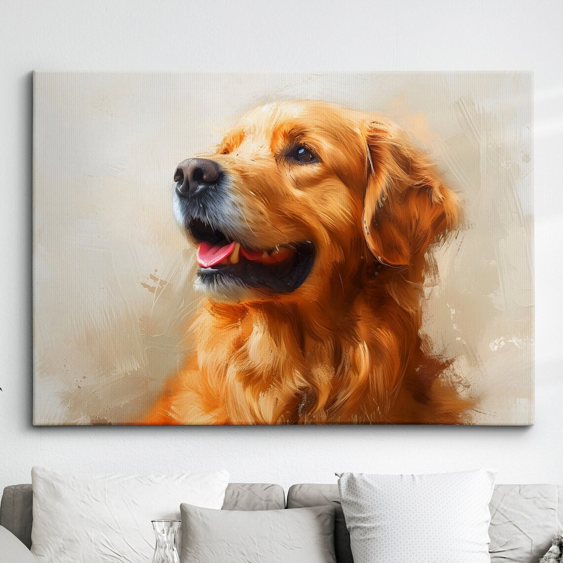 Golden Retriever Smiling Portrait Warm Painterly Dog Art Poster