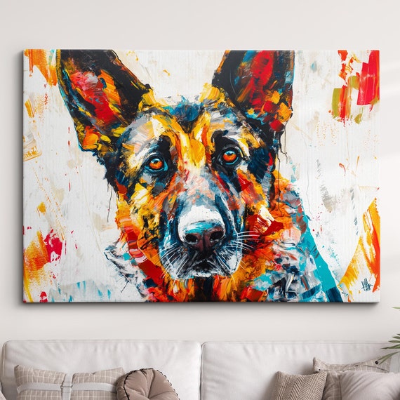 Colorful German Shepherd Dog Pet Abstract Modern Oil Painting Wall Art Framed Canvas Poster Print Home Kitchen Office Room Decor Gifts