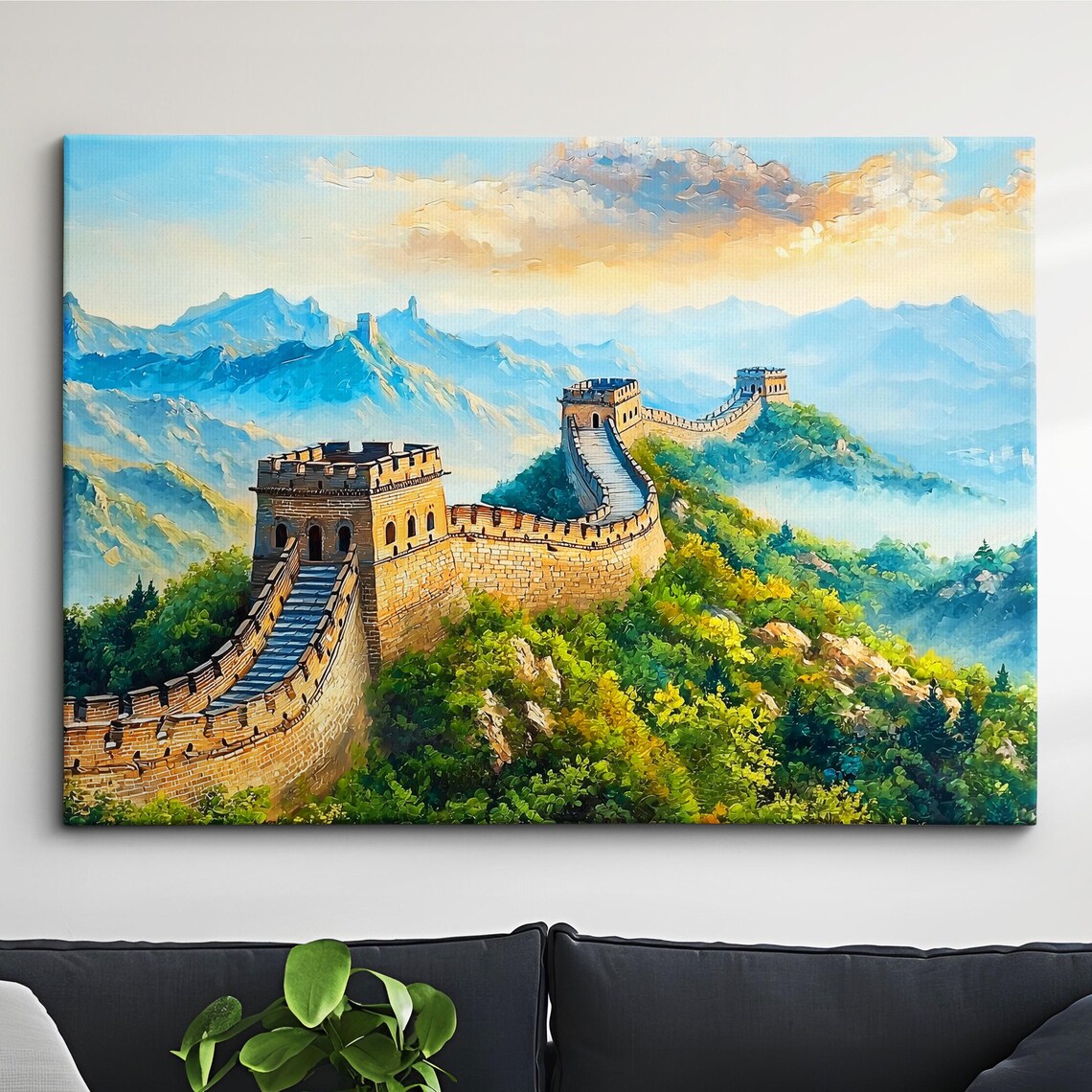 Great Wall of China Misty Mountain Sunrise Oil Painting Style Poster