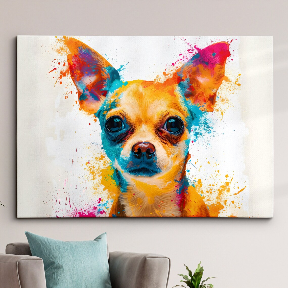 Chihuahua Portrait Colorful Watercolor Splash Dog Art Poster
