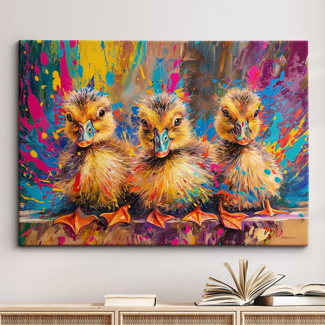 Abstract Ducklings Oil Painting, Wall Art Print