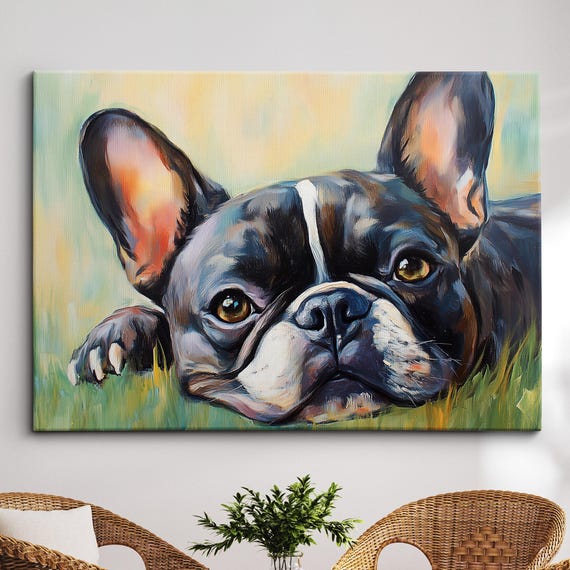 French Bulldog Resting Abstract Modern Palette Oil Painting Wall Art Framed Canvas Poster Print Home Kitchen Office Room Decor Dad Dog Gift