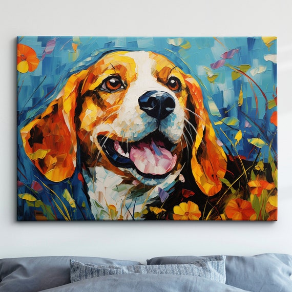 Beagle Abstract Dog Pet Animal Oil Painting Splatter Wall Art Framed Canvas Poster Print Home Kitchen Office Room Decor Gifts