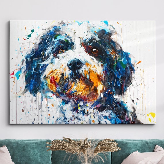 Colorful Cockapoo Dog Pet Abstract Modern Oil Painting Wall Art Framed Canvas Poster Print Home Kitchen Office Room Decor Gifts