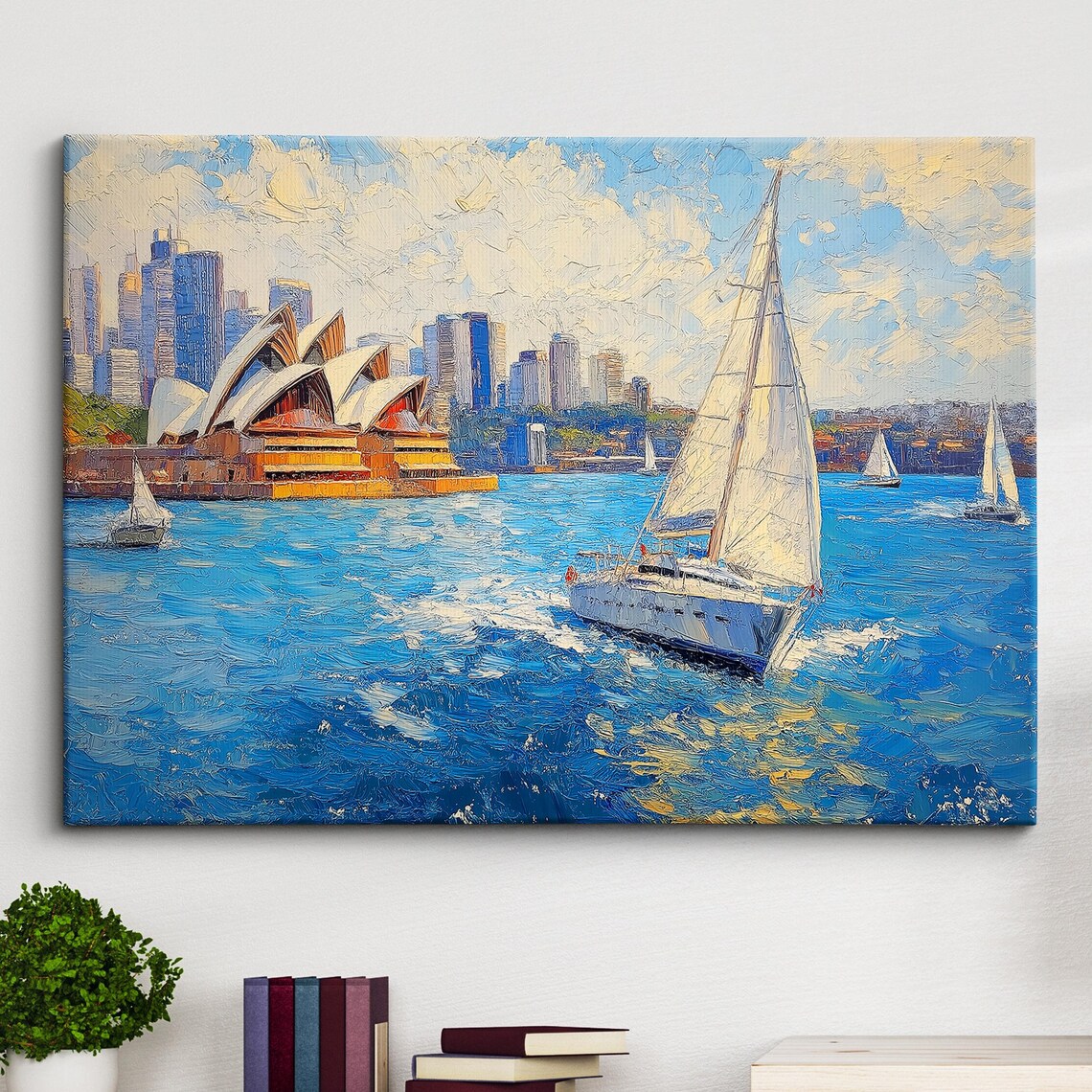 Sydney Opera House Sailing Boats Oil Painting Harbour Poster