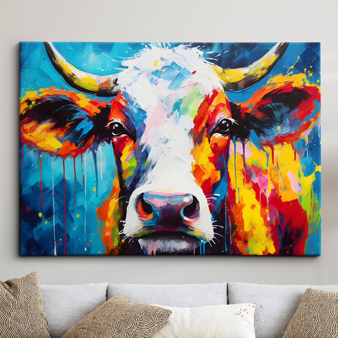 Colorful Cow Abstract Oil Painting Poster Print