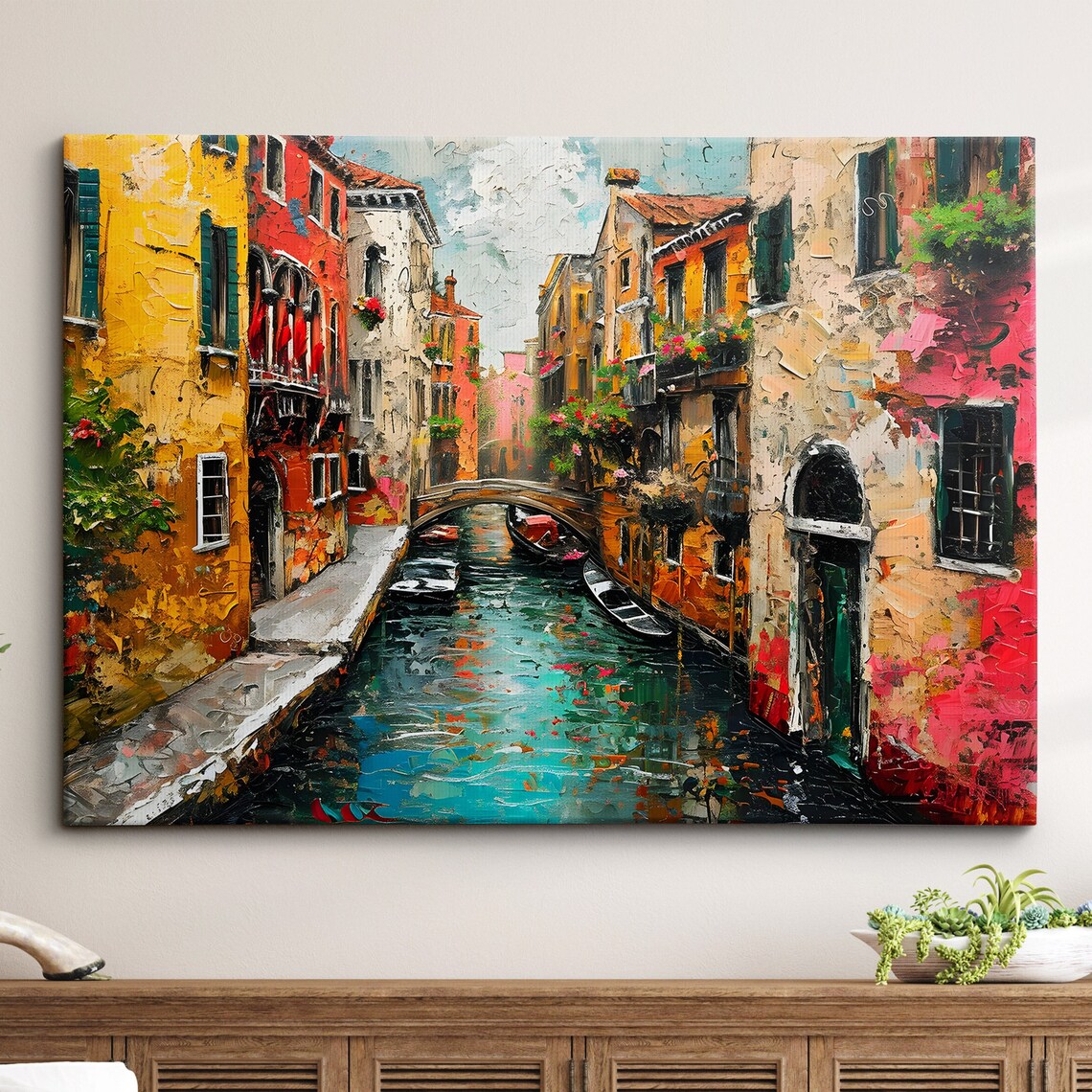 Venice Italy Gondola Canal Landmark Oil Painting Style Art Print