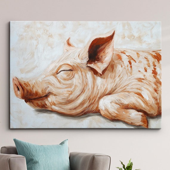 Sleeping Pig Wild Animal Abstract Oil Painting Paint Splatter Style Wall Art Framed Canvas Poster Print Home Living Room Decor Fun Gift