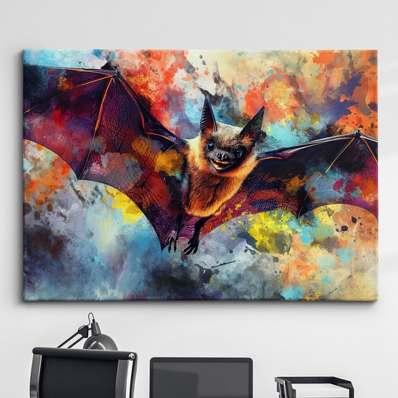 Abstract Bat Wild Animal Colorful Oil Painting Paint Splatter Wall Art Framed Canvas Poster Print Home Living Room Decor Fun Gift
