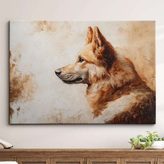 German Shepherd Abstract Dog Pet Animal Painting Splatter Wall Art Framed Canvas Poster Print Home Kitchen Office Room Decor Gifts