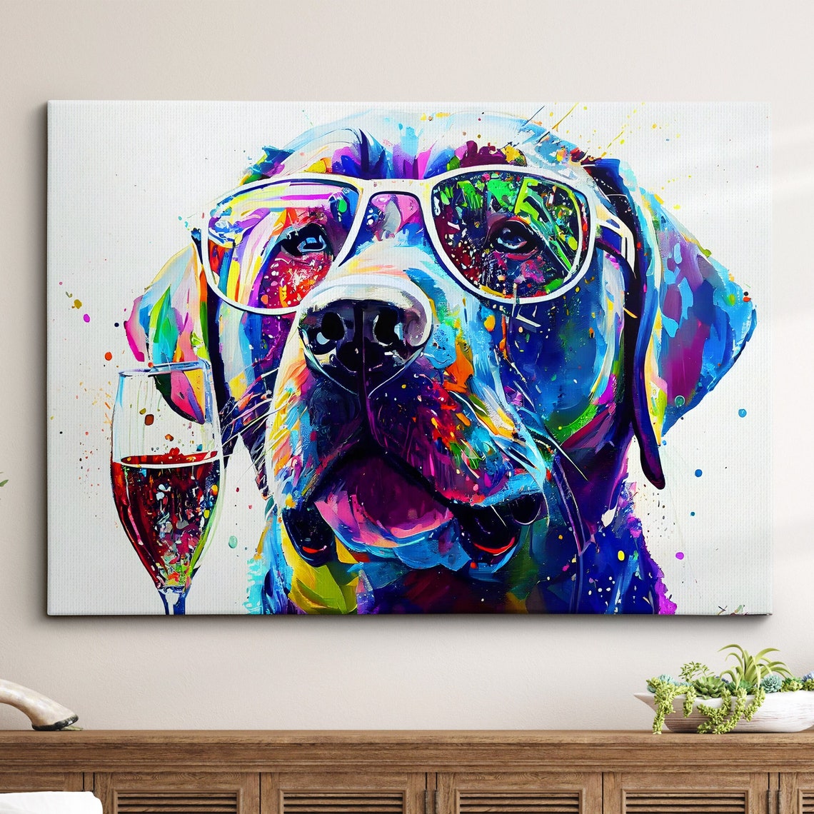 Labrador Retriever Sunglasses Champagne Party Funny Dog Poster