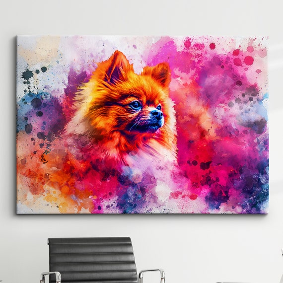 Colorful Pomeranian Dog Pet Abstract Modern Oil Painting Wall Art Framed Canvas Poster Print Home Kitchen Office Room Decor Gifts