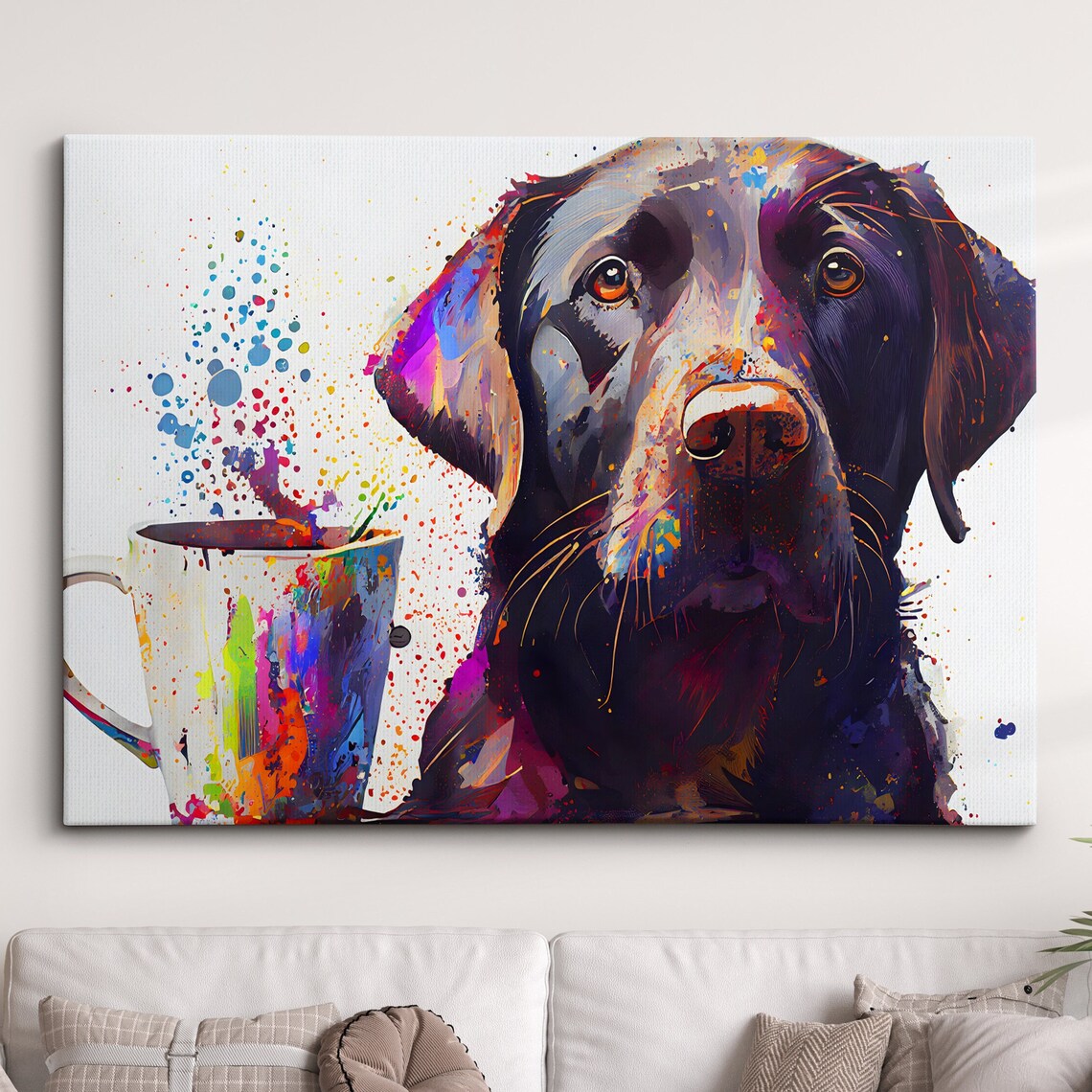Labrador With Coffee Mug, Abstract Modern Art Print