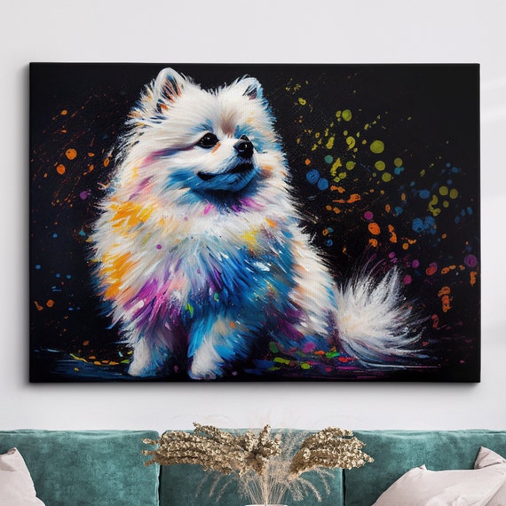 Colorful Pomeranian Dog Pet Abstract Modern Oil Painting Wall Art Framed Canvas Poster Print Home Kitchen Office Room Decor Gifts