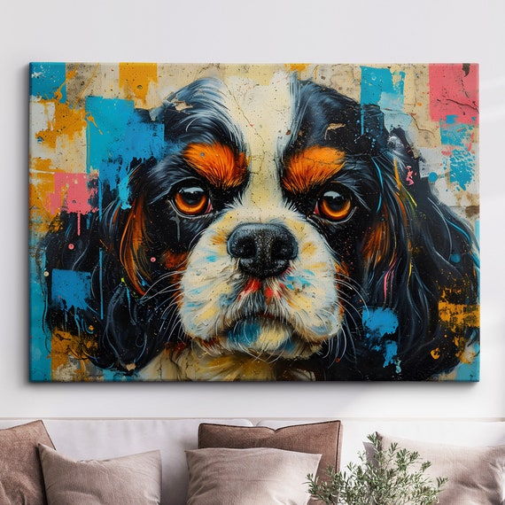 Colorful French Bulldog Abstract Modern Oil Painting Wall Art Framed Canvas Poster Print Home Kitchen Office Room Decor Dog Gift Ideas
