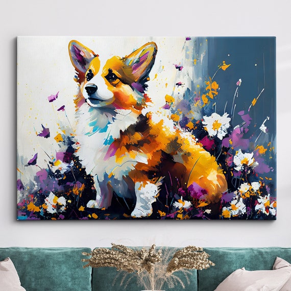Corgi Fun Animal Dog Pet Lover Abstract Oil Painting Wall Art Framed Canvas Poster Print Home Kitchen Office Room Decor Gifts