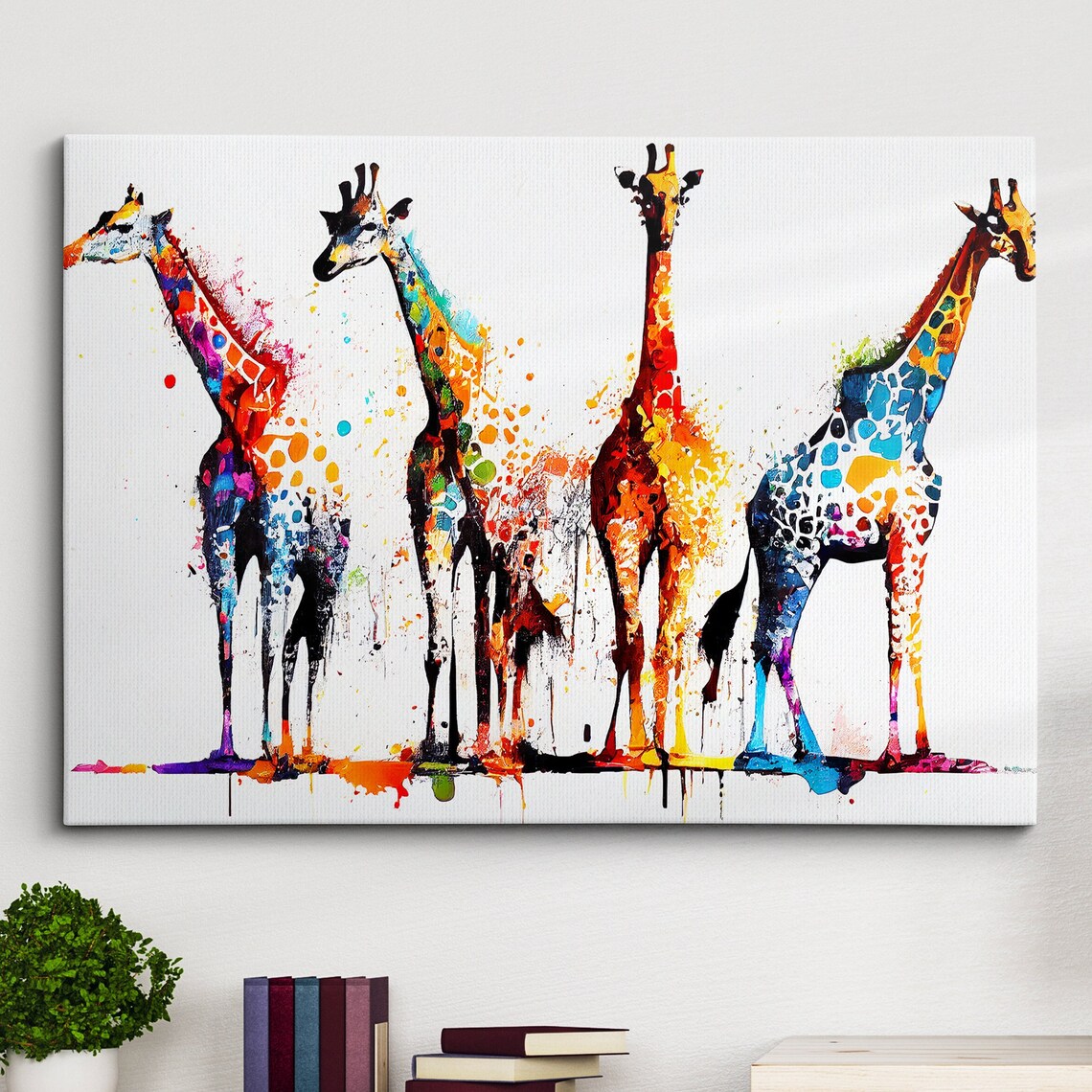 Colorful Giraffe Family Group Abstract Art Print