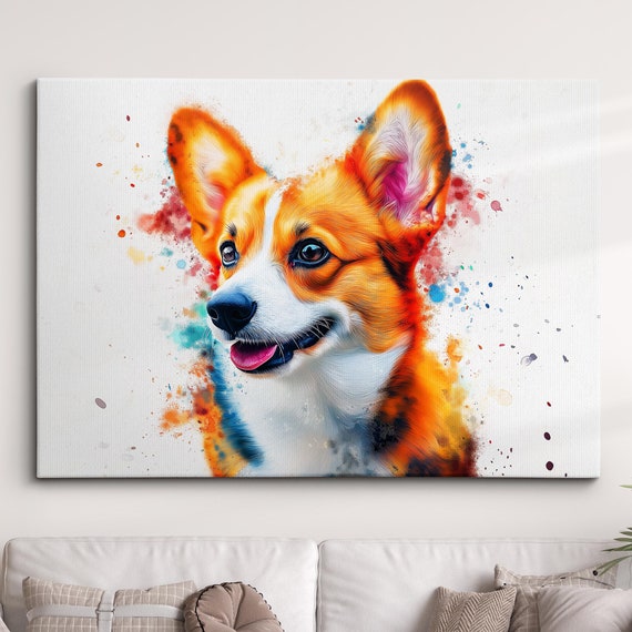 Pembroke Welsh Corgi Dog Pet Abstract Watercolor Painting Wall Art Framed Canvas Poster Print Home Kitchen Living Room Decor Gifts