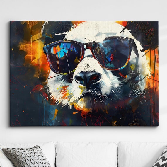 Colorful Panda Glasses Abstract Oil Painting Print