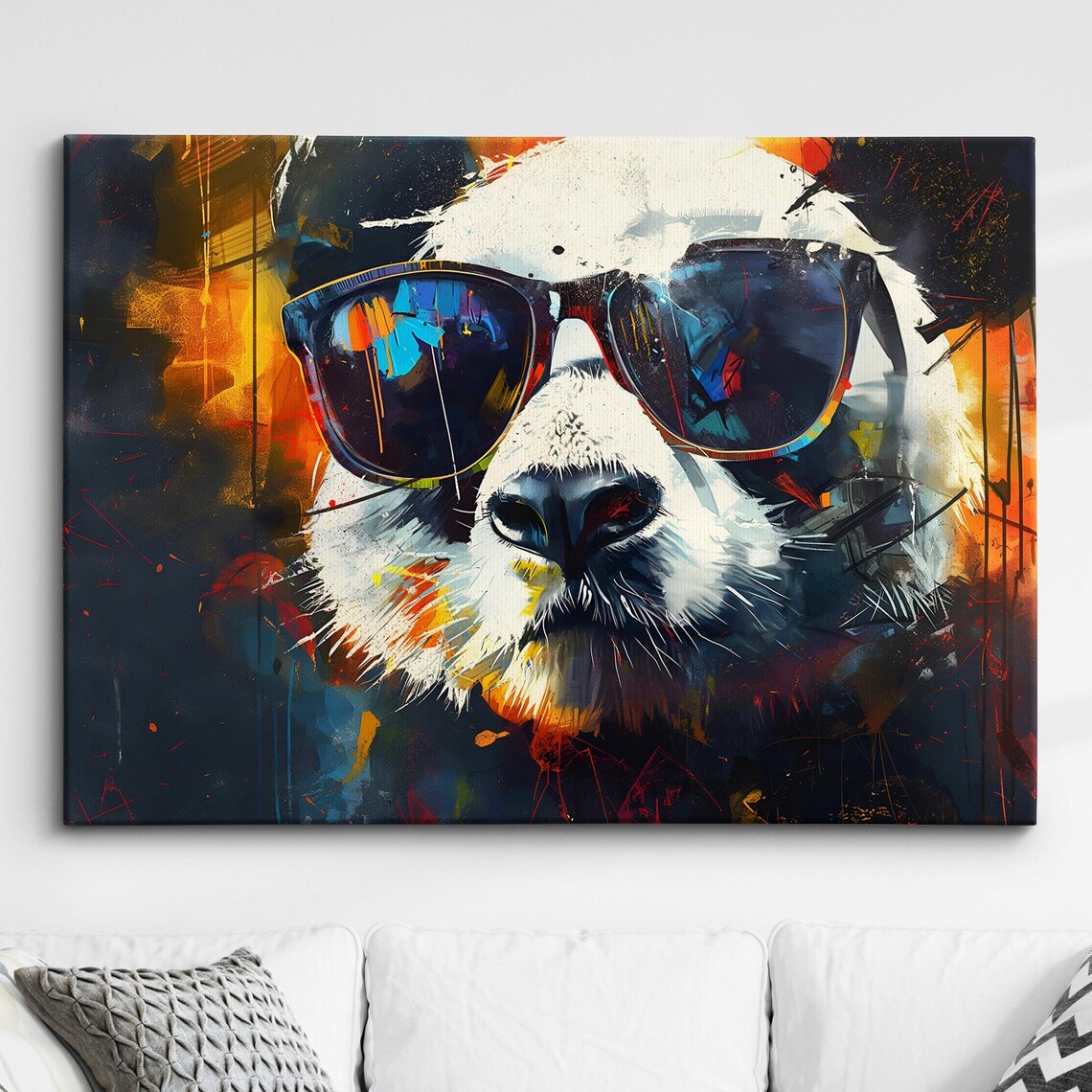 Colorful Panda Glasses Abstract Oil Painting Print