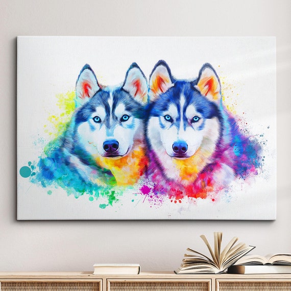 Siberian Huskys Abstract Dog Pet Animal Painting Splatter Wall Art Framed Canvas Poster Print Home Kitchen Office Room Decor Gifts