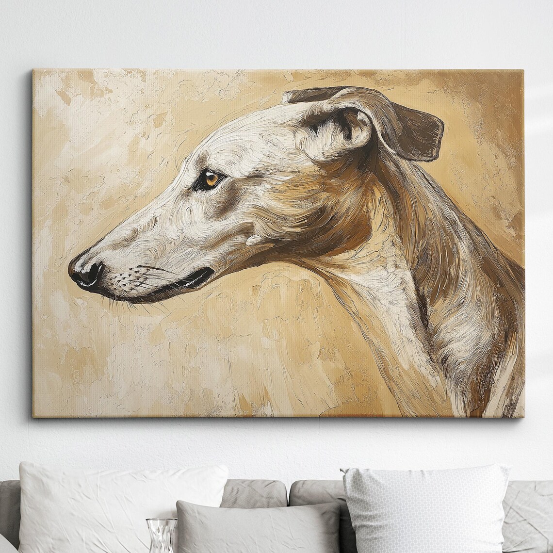 Greyhound Dog Profile Warm Tan Tones Impasto Oil Painting Poster